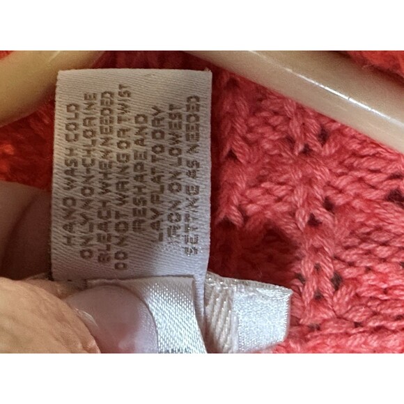 Chico’s Open Front Crochet Knit Cardigan Coral Sz 1 - Picture 5 of 6